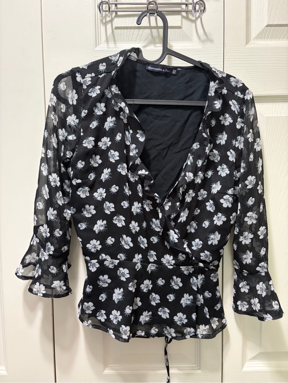 Abercrombie & Fitch Black Floral Wrap-Style Blouse